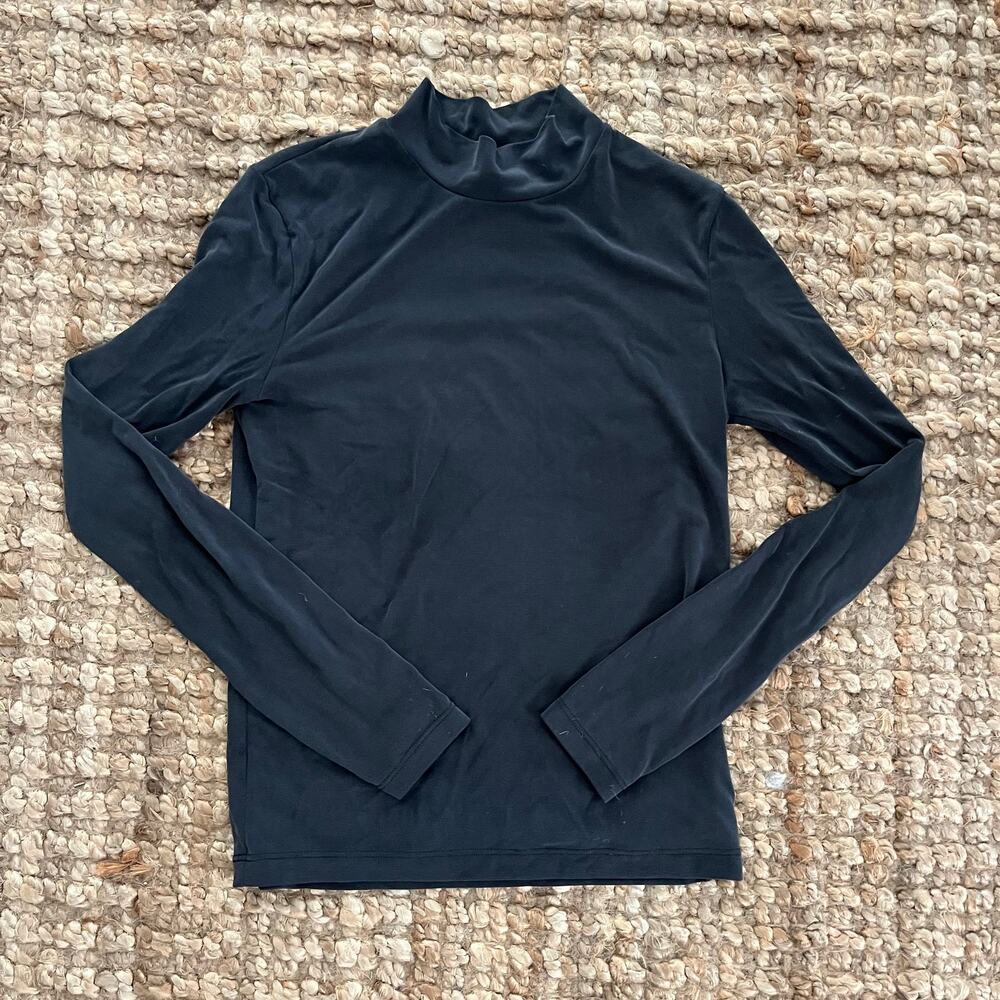 American Apparel Black Mock Neck Long Sleeve Top Womens M Made in USA Modal